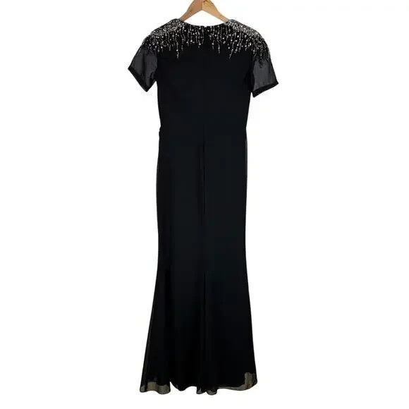 NWT Mac Duggal 55704 Black Sequin Embellished V Neck Short Sleeve Gown SZ 2 $498 - Picture 4 of 5